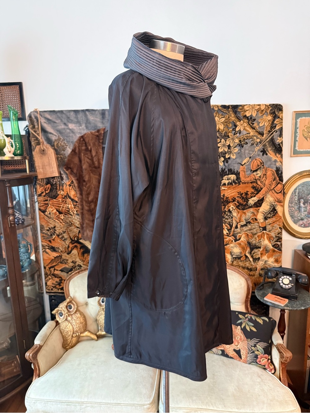 Vintage Mycra Pac Now Reversible Metallic Charcoal & Black Hooded Raincoat S/M - Picture 6 of 16